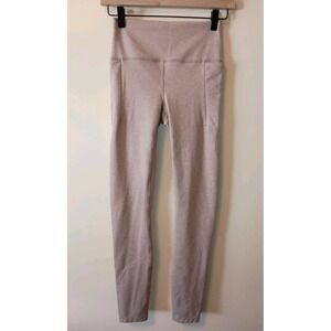 Prana High Rise Pocket Leggings Heathered Pink Yoga Pants Sz S Soft Full Length